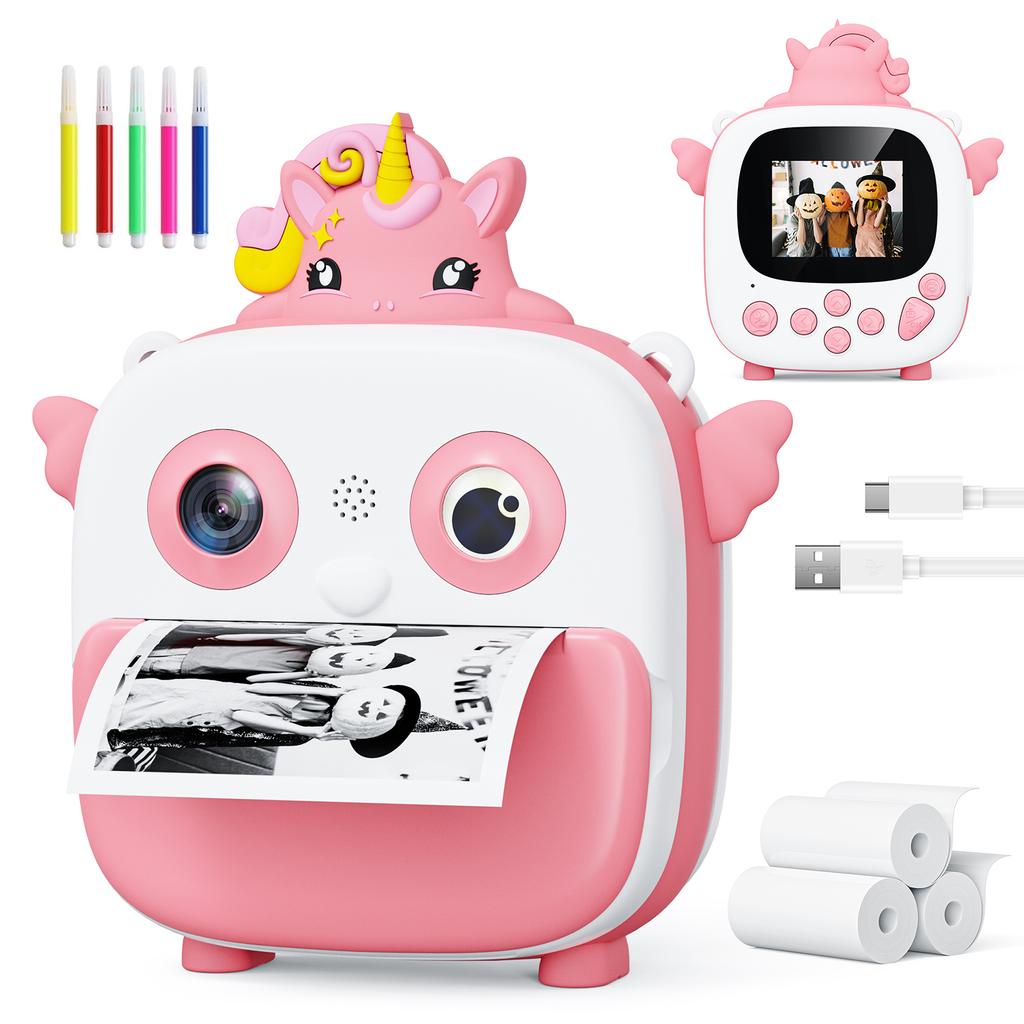 Kids Toys Camera Instant Thermal Printing Camera Children Christmas Birthday Gift 2-Inch HD Screen 16X Zoom Vlog Photography