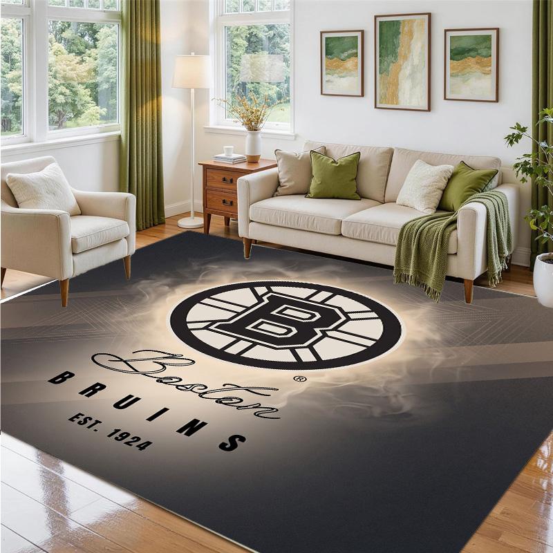 Boston Bruins Design Crystal Velvet Rug Soft Decorative Mat for Bedroom Entrance