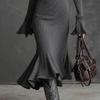 Fashion Zippers Turn-down Collar Mermaid Dress Woman Elegant Solid Slim Party Dresses Autumn Flare Sleeve Rib Knitted Long Dress