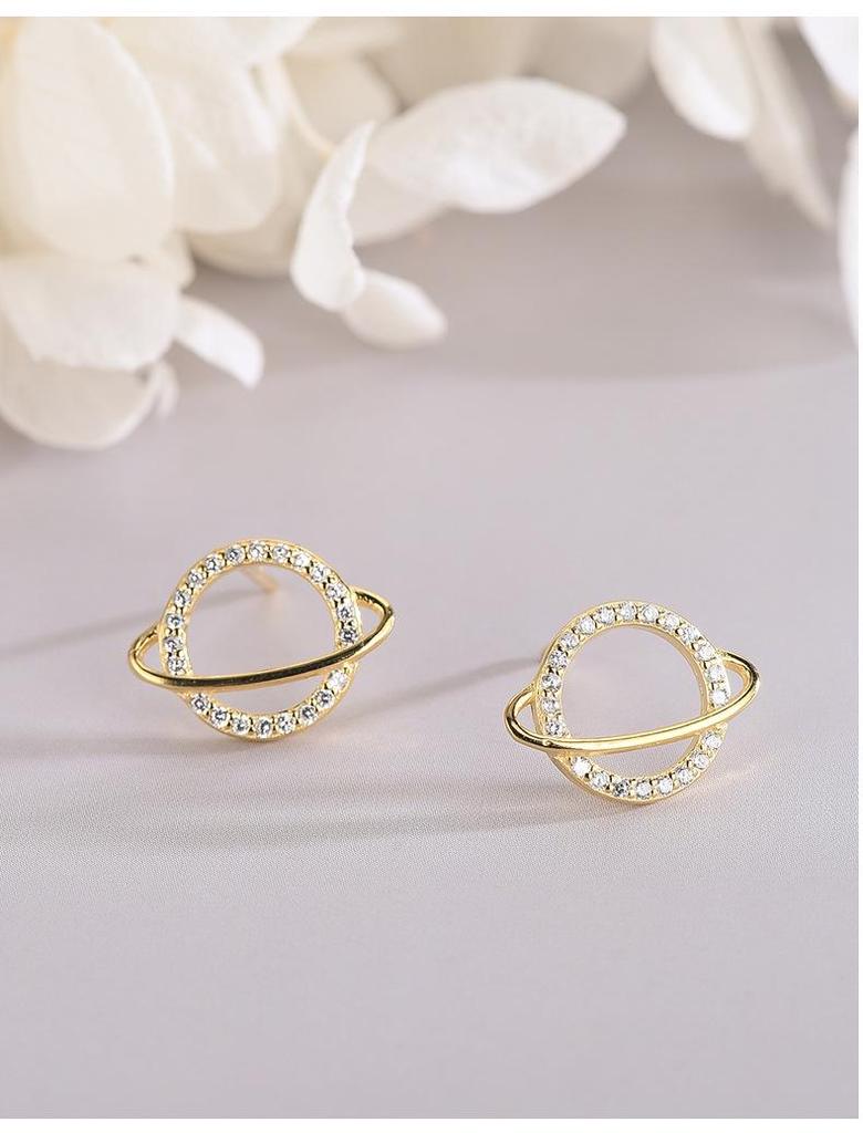 S925 Sterling Silver Diamond Planet Earrings: Trendy Japanese & Korean Style Hollow Universe Design for Women