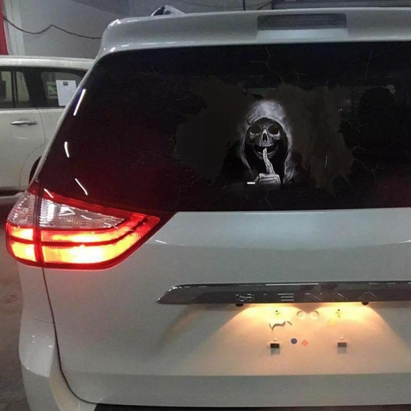 Halloweenová nálepka na auto Lebka a Duch: Démonická samolepka na zadní sklo