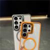 Metal Camera Kickstand Holder Case For Samsung Galaxy S26 S25 Edge S24 S23 FE Ultra Plus For Magsafe Wireless Charge Clear Cover