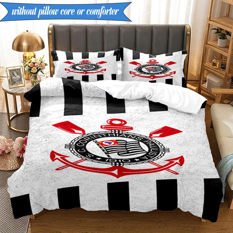 3PCS Sport Club Football Crest Printed Soft Bedding Set,Including 1pc Duvet Cover And 2pcs Pillowcases Perfect for Bedroom, Dormitory, Fan Gift