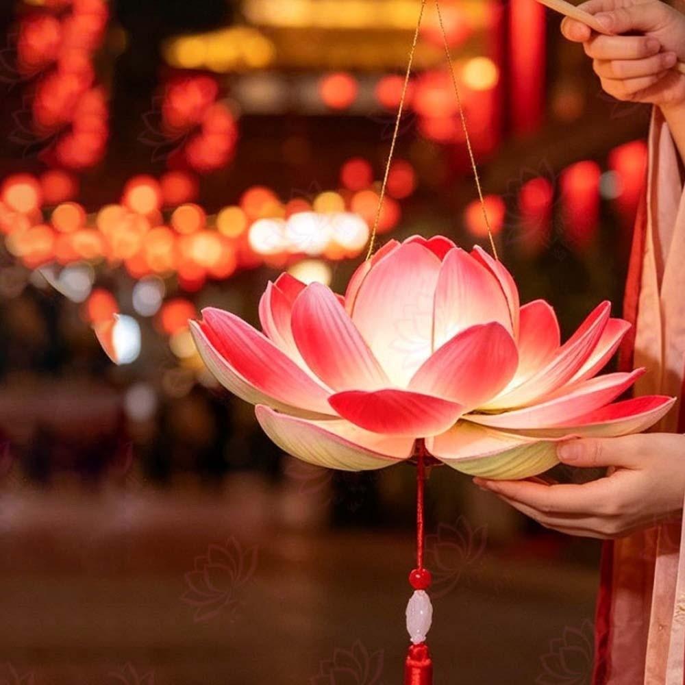 Warm Light Lotus Lantern Creative Design Handheld Light Chinese Lantern Flower Lamp  Festival Gift