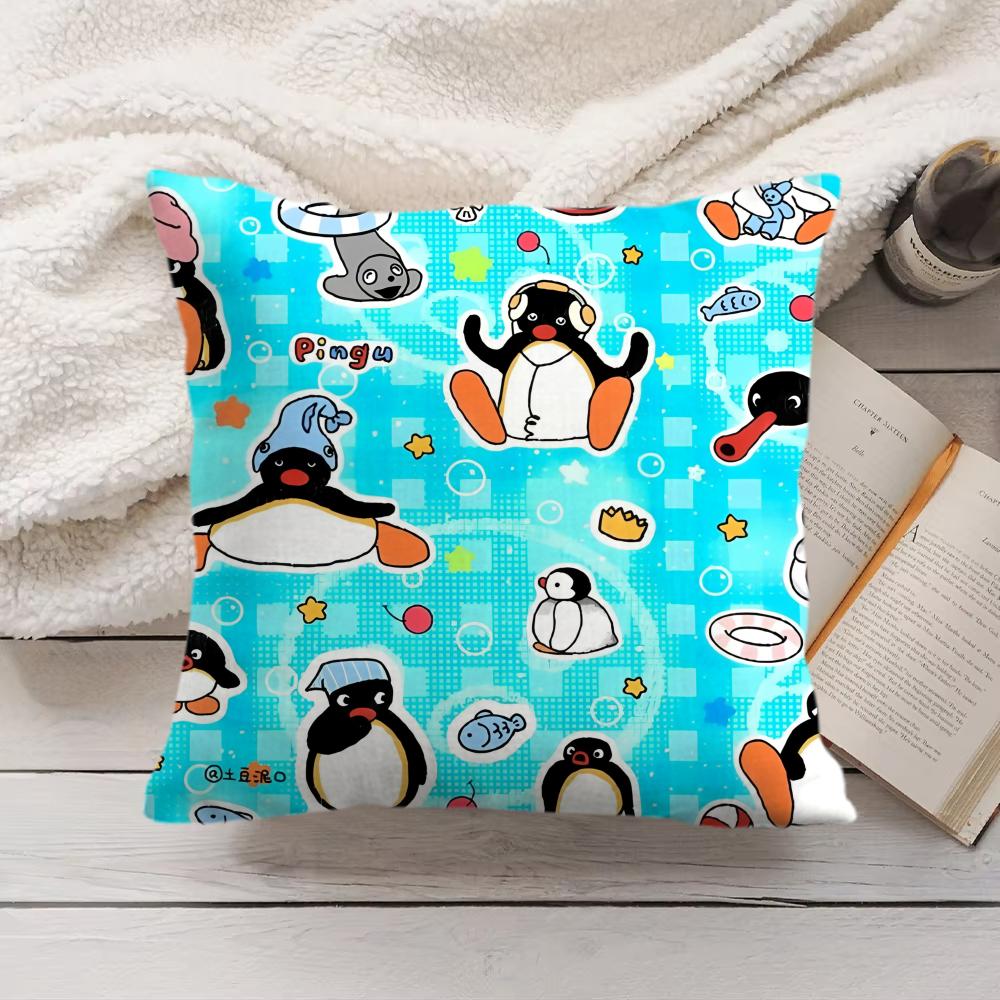 PPingu Cartoon Cute Cushion Cover Silky Short Plush Invisible Zipper Dustproof Sofa Pillow Case for Home Decor