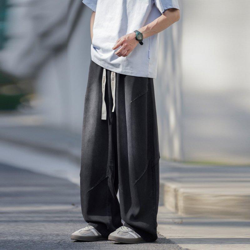 

Мужские летние тонкие ретро свободные брюки с широкими штанинами в стиле хай-стрит, мужские повседневные брюки прямого кроя 8XL чёрный