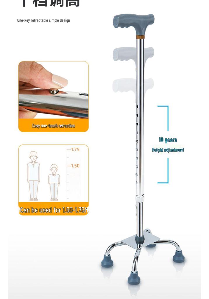 Four-Legged Aluminum Alloy Telescopic Walker Cane for Seniors