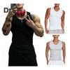 Men Vest Ribbed Fabric Round Neck Tight Fit Solid Color Tank Tops Breathable Vest Sports Fitness Streetwear