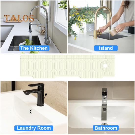 Silicone Faucet Sink Splash Guard Mat Foldable Drain Mat Non-Slip Multiple Drain Holes Adjustable Faucet Protector for Kitchens