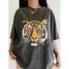Gewassen Vintage Katoen 230G Dames Vintage Tijger Grafisch T-shirt, Gewassen L