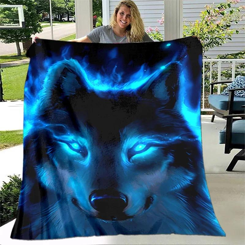 Arte Fantasia Lupo Morbido Peluche Divano Letto Lancio Cartone Animato Picnic Coperte Moderna Coperta di Flanella Stampata Copriletto Regalo