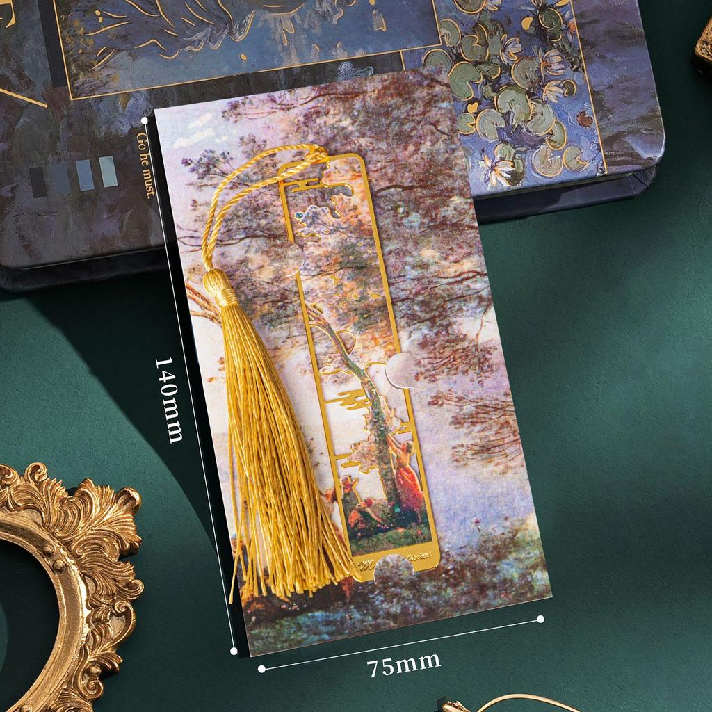 Ensemble de Marque-pages en Métal Élégant: Boîte cadeau de Nouvel An pour étudiants inspirée de la peinture à l'huile.