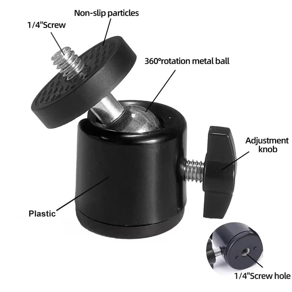 Metal Hot Shoe Ball Head 360° Rotatable Swivel Ball Head for Live Tripod Photography