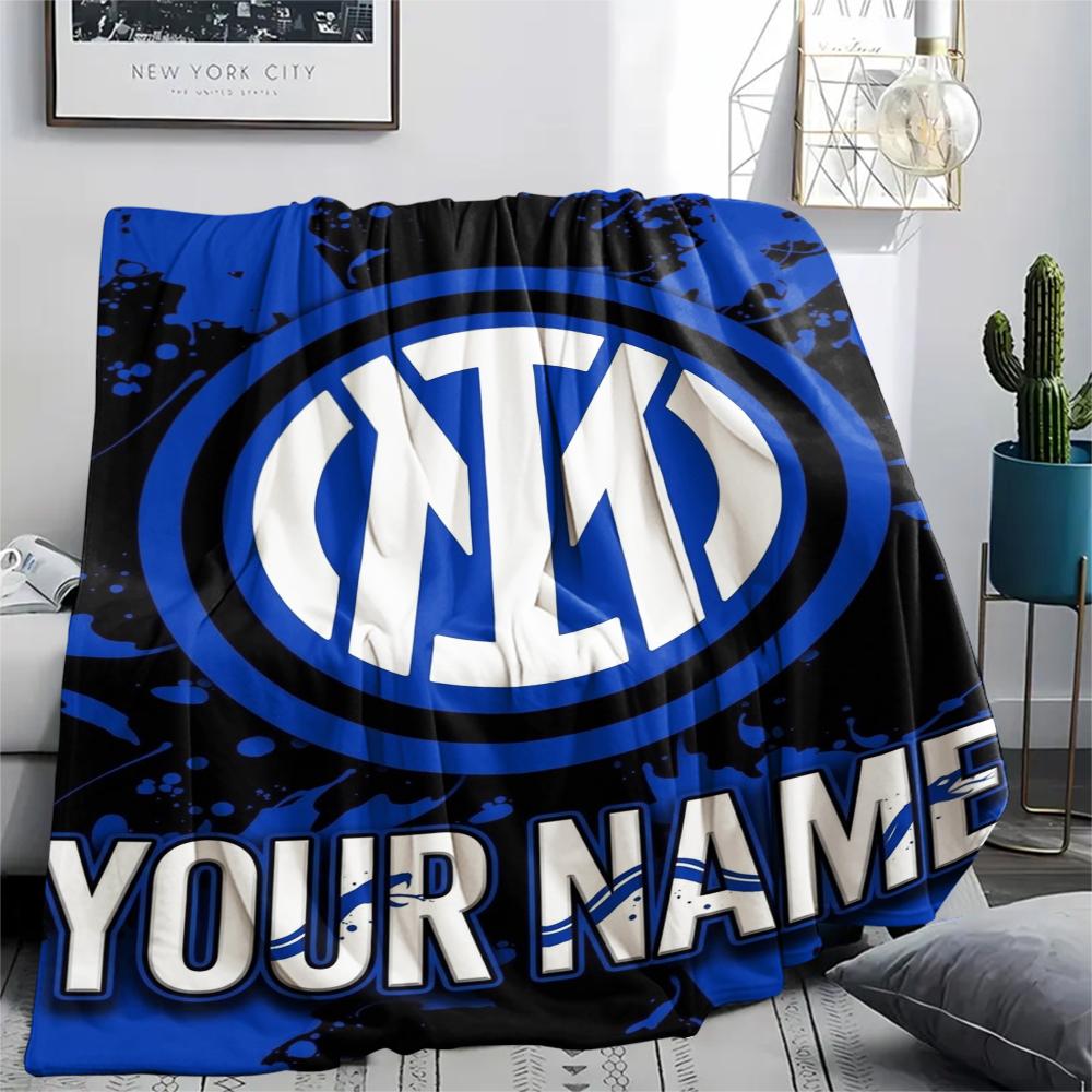 1PC Custom Name Inter Milan Patterned Flannel Blanket Suitable For All Seasons for Home Decor Warmth and Comfort Gifts Holiday Present
