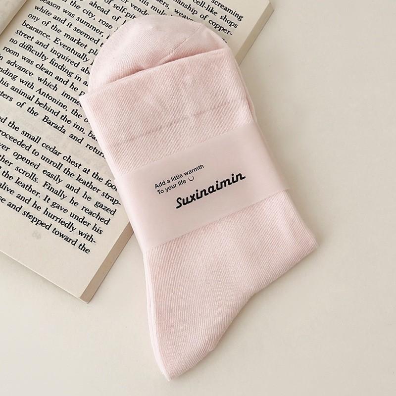 Fafahome Gentle Color Loose Confinement Socks Solid Color Girl Pink Versatile Cotton Socks