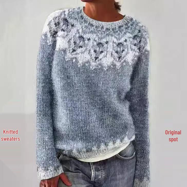 New Women's Color-Block Round Neck Loose Fashion Sweater