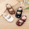 2025 Girls' Soft Sole Princess Leather Shoes, Round Toe, Casual Korean Style with Velcro Strap