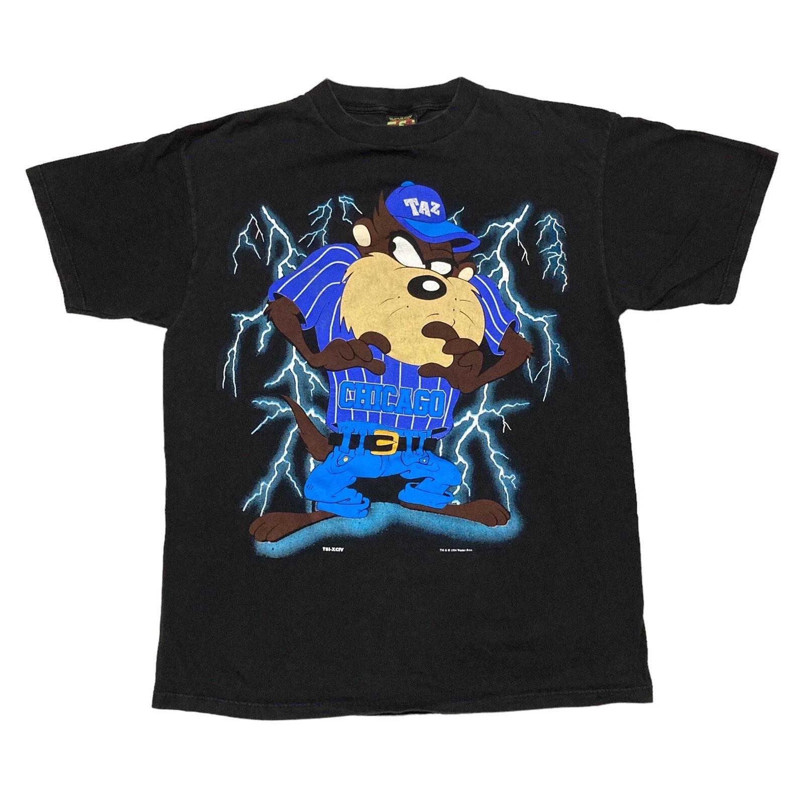 VTG Taz Chicago Lightning Baseball 90s 1994 Black T-shirt XL Looney Tunes TSI S