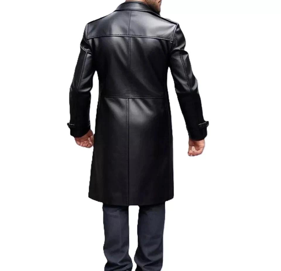 Men Trench Coat Black Fashionable Leather Handmade Lambskin Stylish Soft Fit New