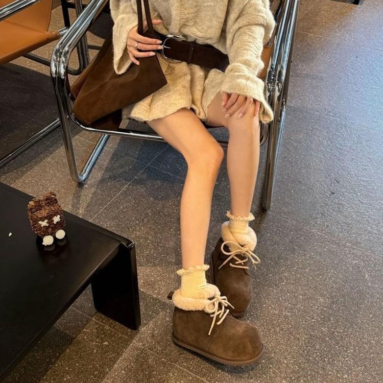 Korean version of Boken shoes suede inner height increase snow boots 2025 winter velvet bread boots fluffy warm cotton shoes short boots