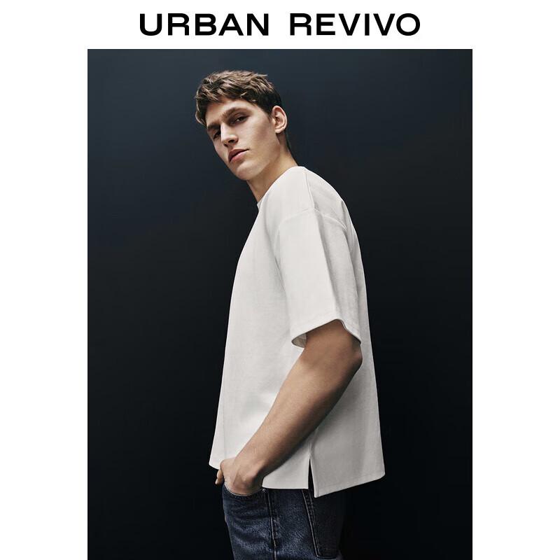 UR 2025 Men s Casual Solid Color Slit Hem Round Neck T-Shirt S