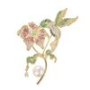 Bo Xin Yun Bird Brooch with Zircon, Freshwater Pearl, Agate, and Flower Design
