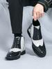 Luxury New Designer Men Pointed Black White Mix Patchwork Casual Ankle Boot Male Winter Fashion High Tops Shoes Zapatos Hombre
