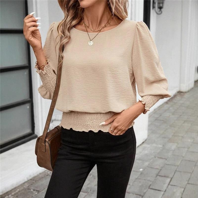 European And American Style Summer Women's Blouse New Loose Large Size Round Neck Solid Color Casual Shirt Blouse