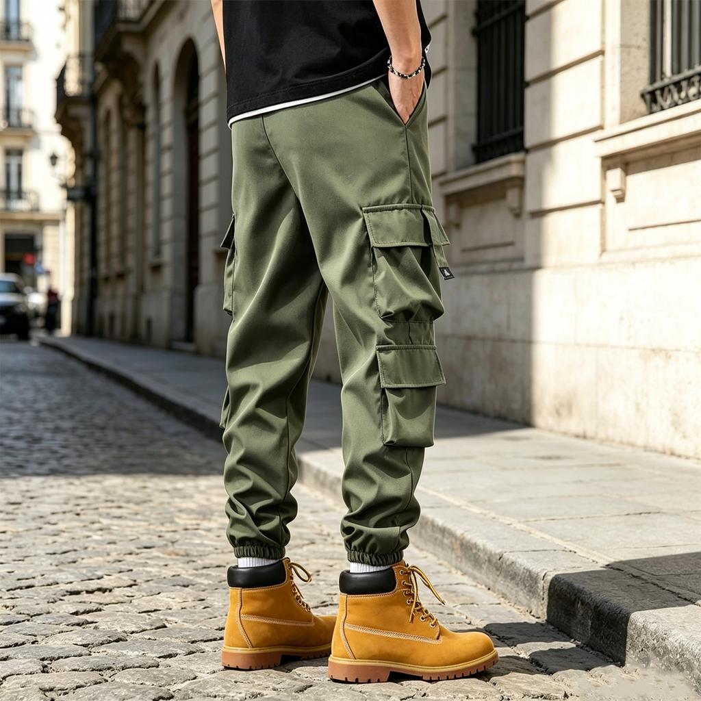 Men's Casual Cargo Pants Loose Fit Plus Size Tapered Multi-Pocket Streetwear Pants for Spring and Fall