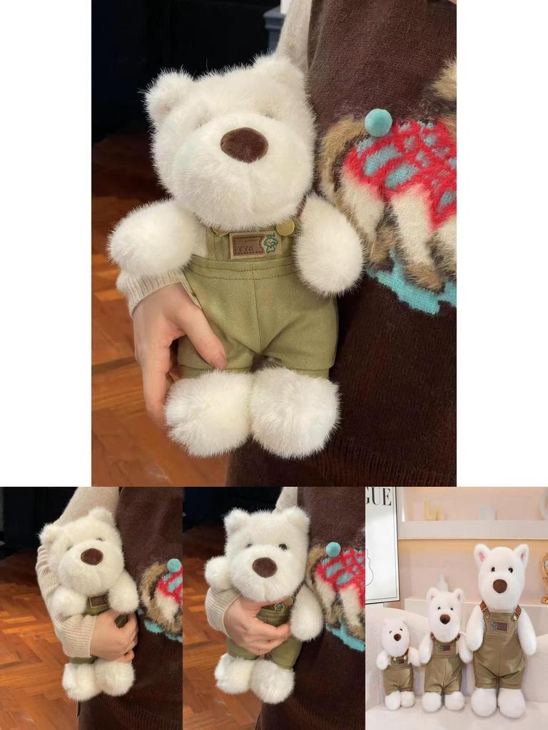 Plush Highland Terrier Dog Overalls Toy With Pp Cotton Filling For Kids Birthday Gift And Decor