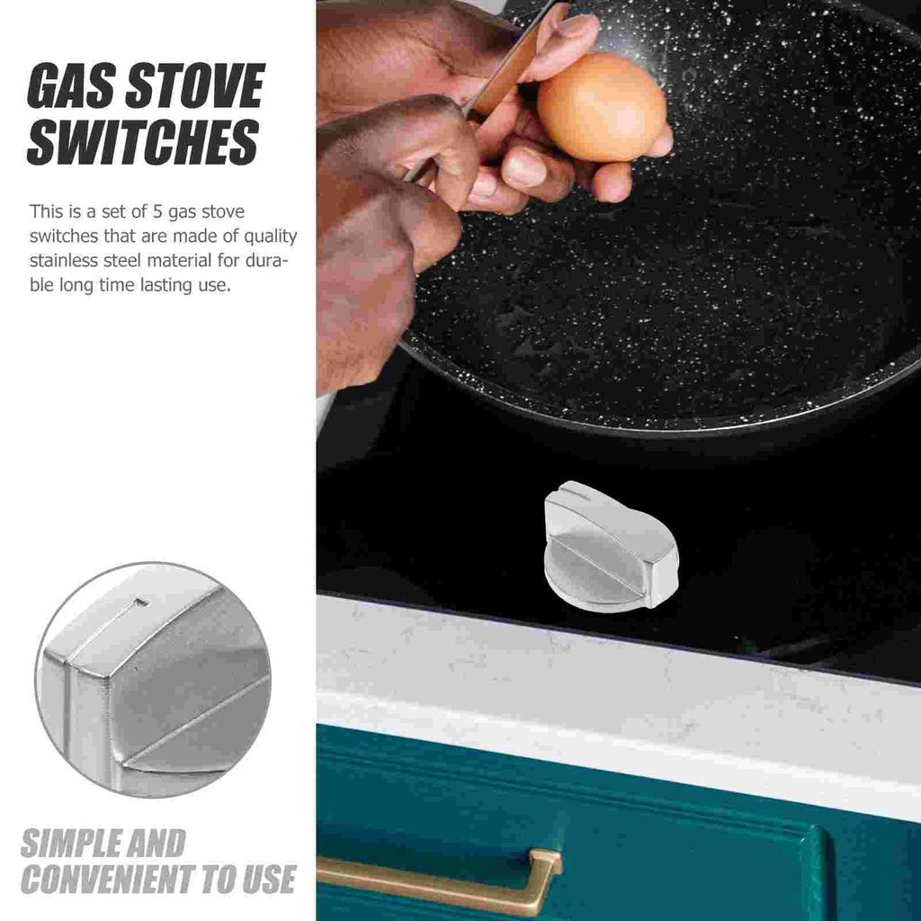 5 Pcs Cookware Metal Switch Knob Gas Stove Oven Knobs Cooker Accessory Control for