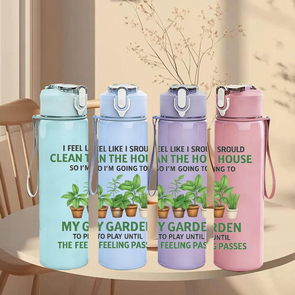 1PC My Garden Plant Quote Text 750ml Color Plastic Sports Water Bottle Leakproof Flip Straw Lid Suitable for Sports Office Home Use