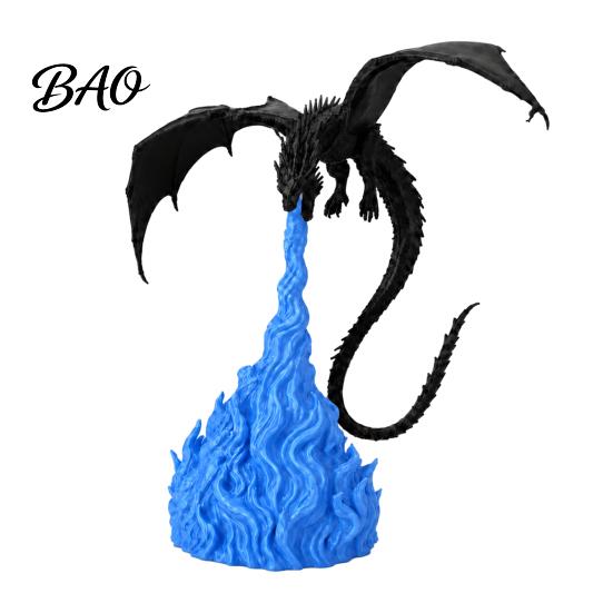 Flying Dragon Ornament 3D Printed Fire-Breathing Statue, Mystical Figurine with Flame Base, Fantasy Desktop Decor for Bookshelf, Gaming Room