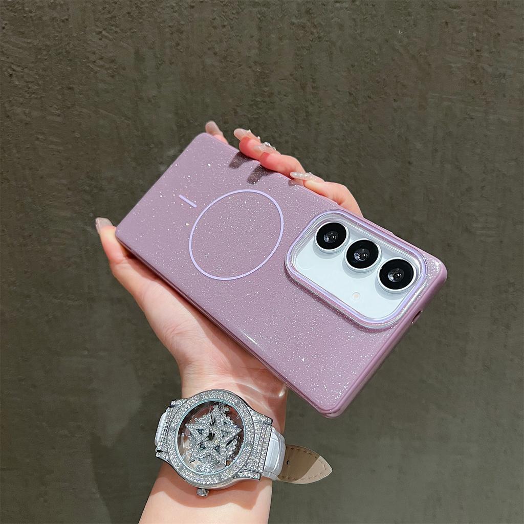 For Samsung Galaxy S24 FE Case Compatible with MagSafe Glitter Design IMD TPU+PC Phone Back Cover