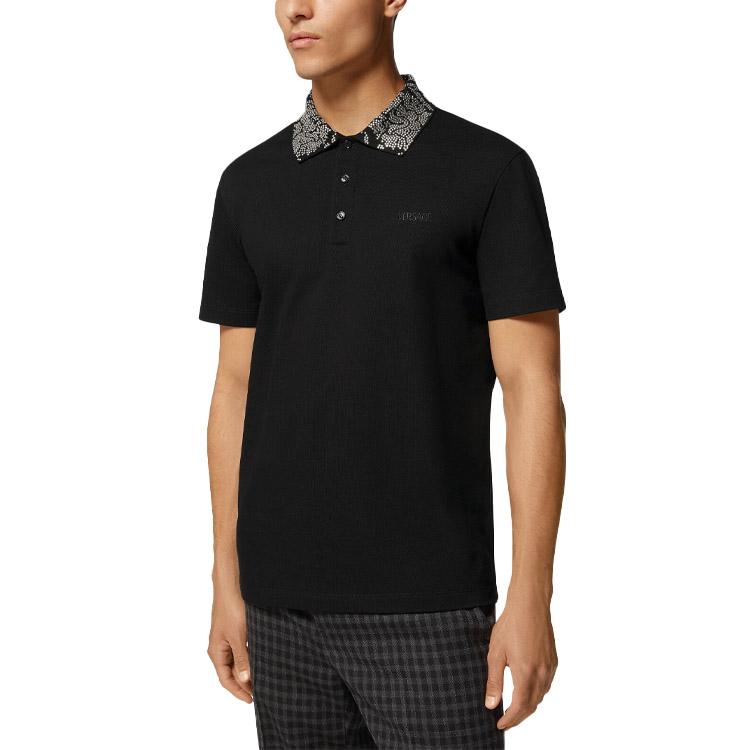 VERSACE Polo Shirts Men's Black Polo Collar Moderate Straight Fit 1008502-1A06080-1B000