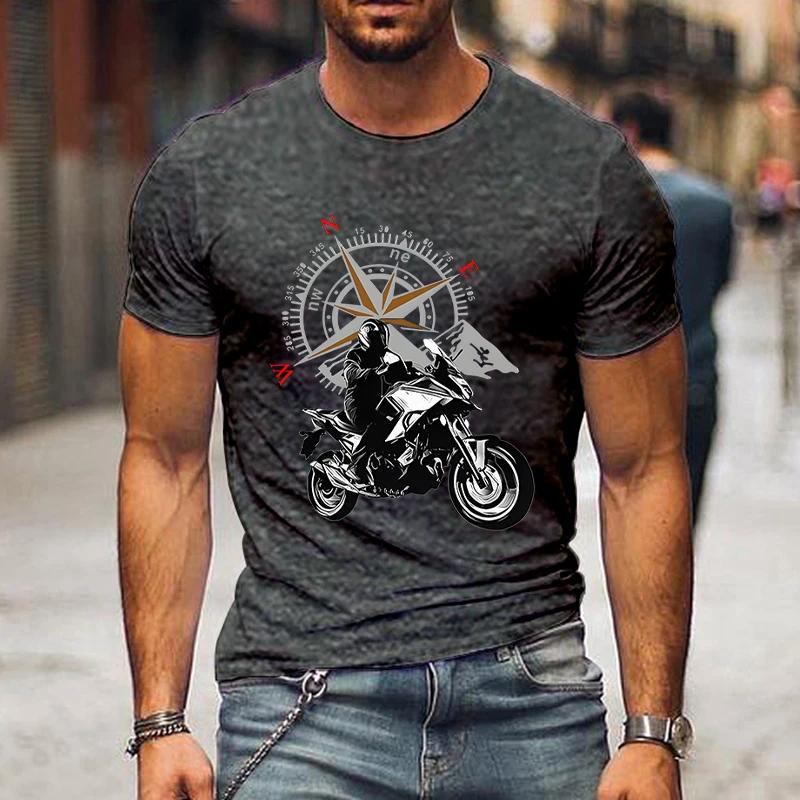 Camiseta Gráfica de Motocicleta de Montanha e Bússola Camisa Divertida de Viagem para Homens Moda Harajuku Camiseta Solta Marca Masculina Camisetas de Motocicleta