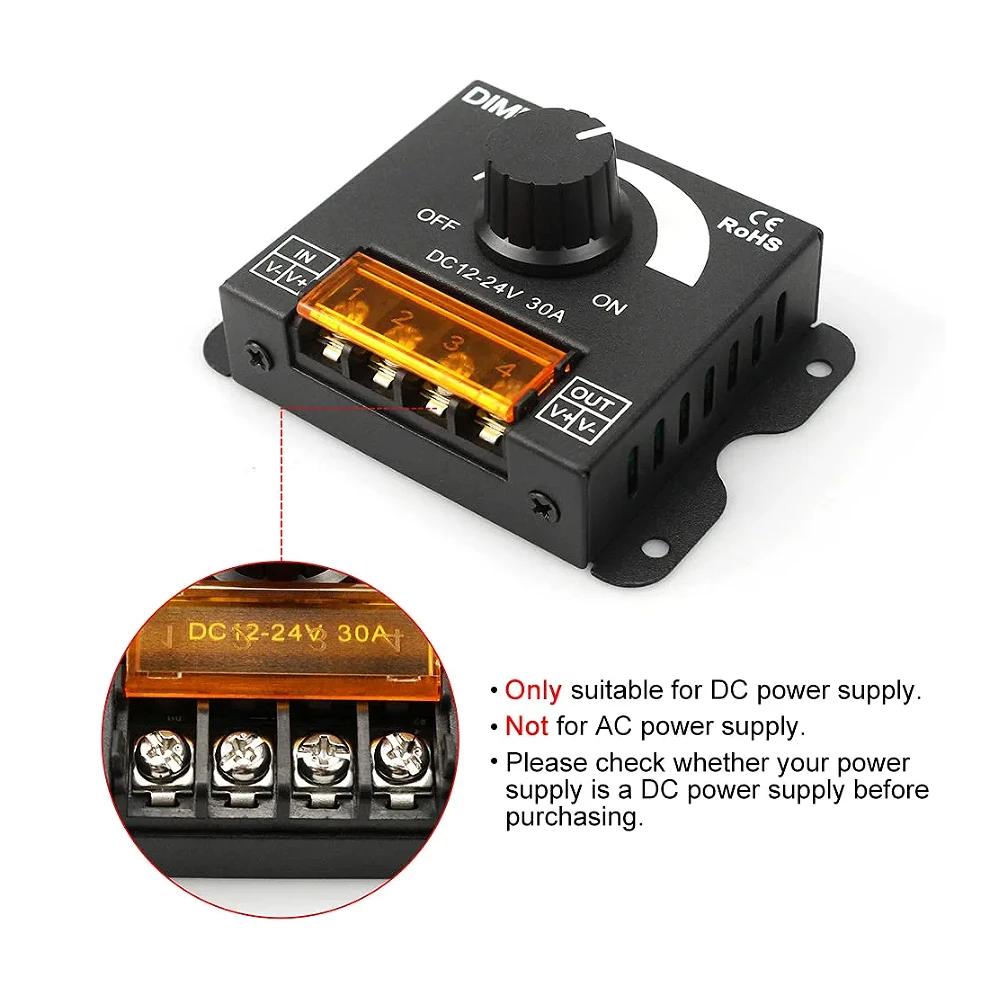 DC 12V 24V LED Dimmer Switch 30A 360W Voltage Regulator Brightness Adjustable Controller LED Strip Light Lamp PWM Dimming Dimmer