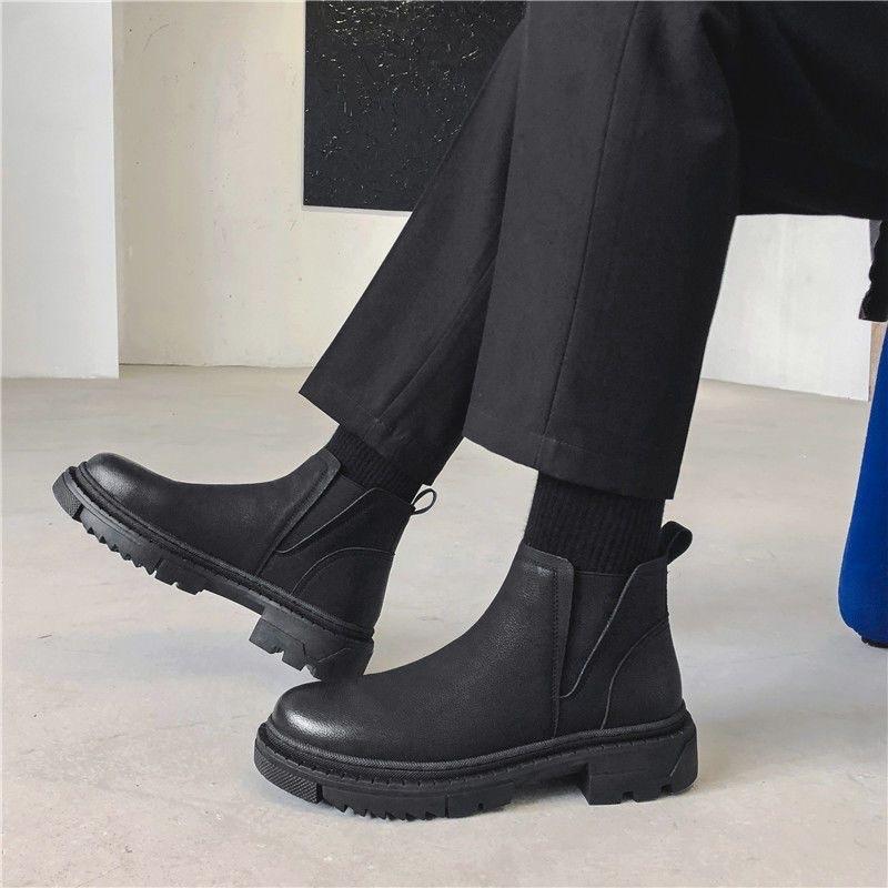 Cross-border Men's Leather Chelsea Boots 2026 Autumn Winter Warm Casual Business Shoes Men Thick Sole Ankle Boots with Platform