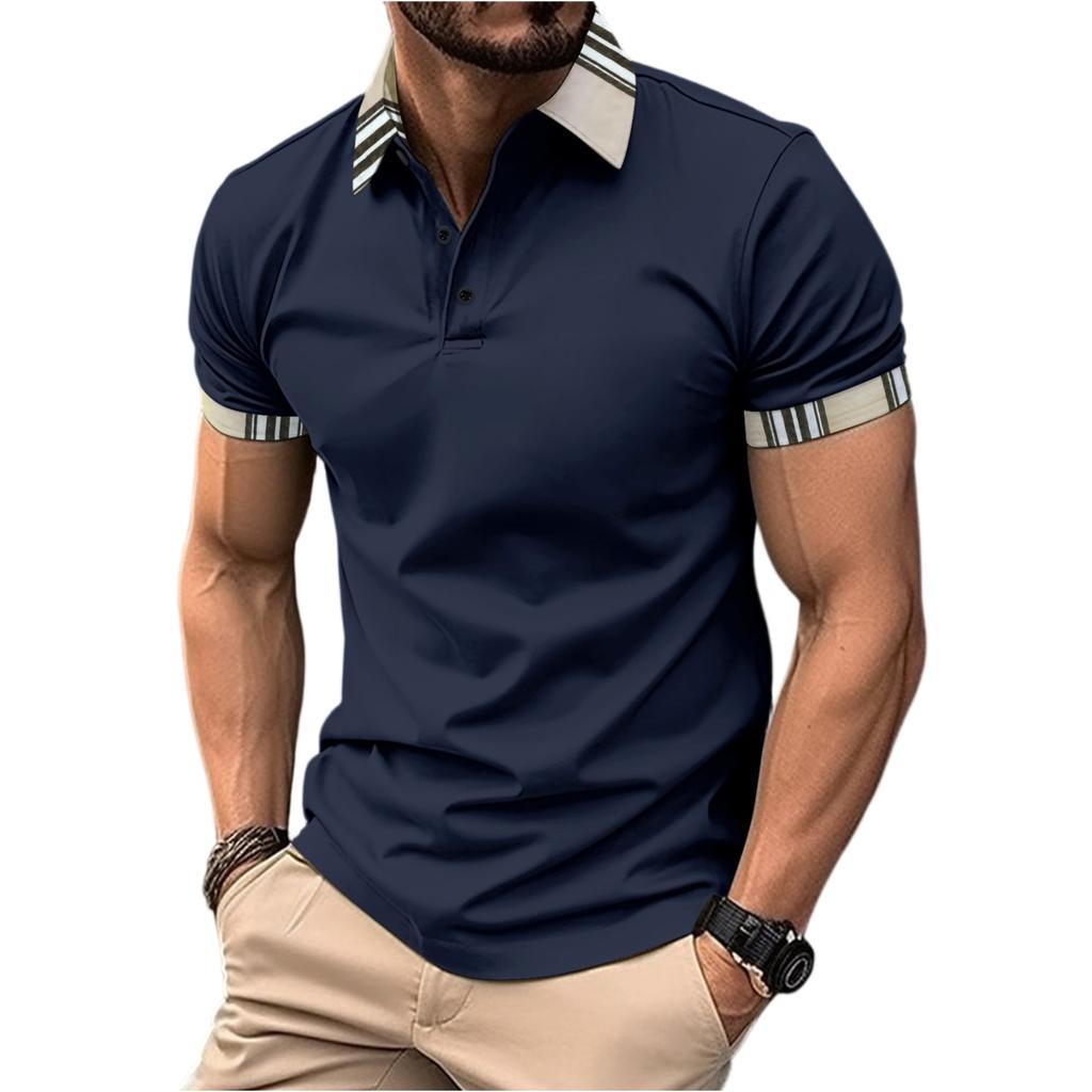 Mehrfarbiges Sport-Freizeit-T-Shirt für Herren - Kragenloses Kurzarmhemd für Herren