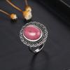 S Silver Ring with Large Natural Rhodochrosite Sun Flower Shaped Tiger Eye  for Women Wedding Anniversary Gift