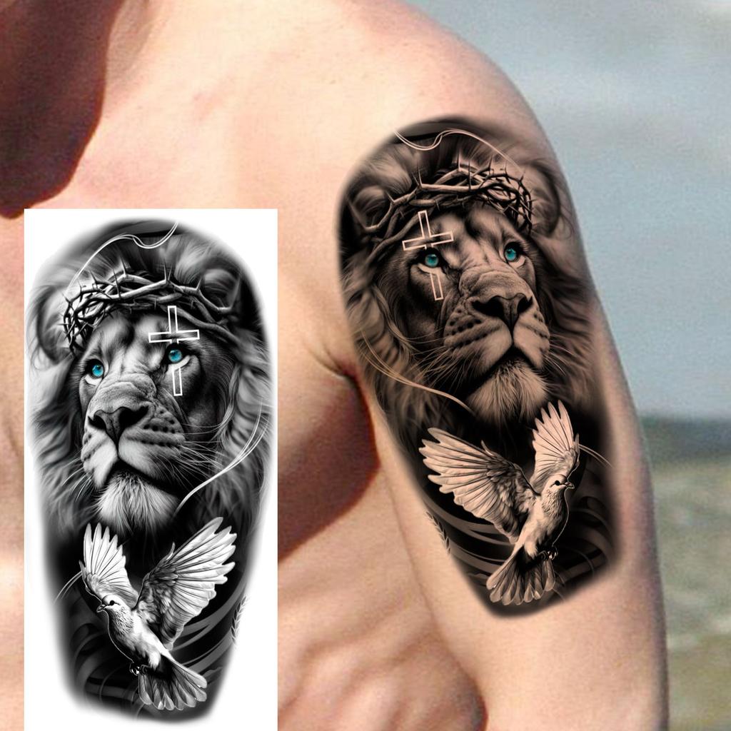 1 Sheet Creative Lion Temporary Tattoos For Men Women Adult, Waterproof Realistic Temp Fake Tattoo Sticker Long Lasting Body Art