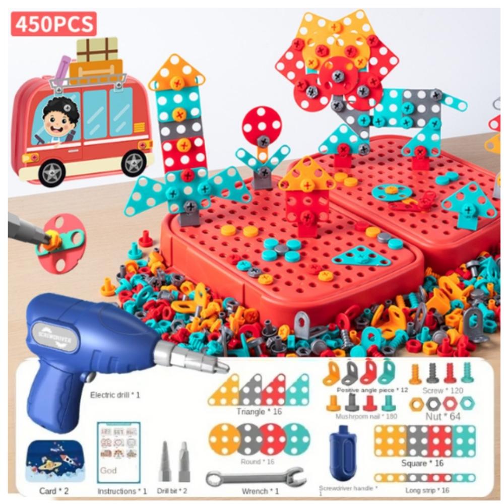 DIY STEM Construction Tool Set Electric Drill Screw Nut 3D Puzzle Creative Pretend Play Engineering Toys for 3-8 Ages Boys&Girls