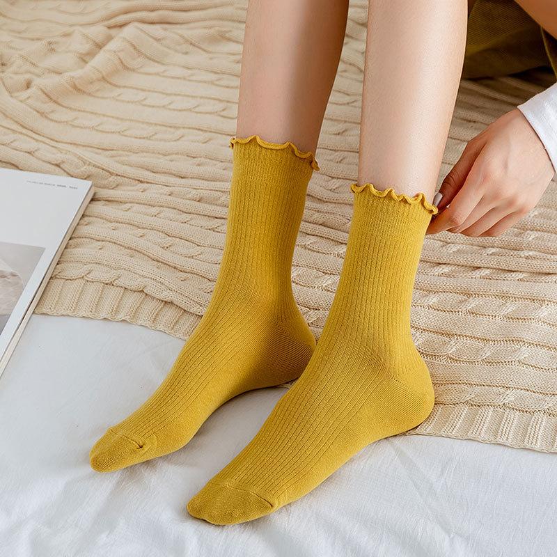 Summer Thin Casual Cute Trendy Ruffle Edge Cotton Socks, Mid-calf Socks for Women