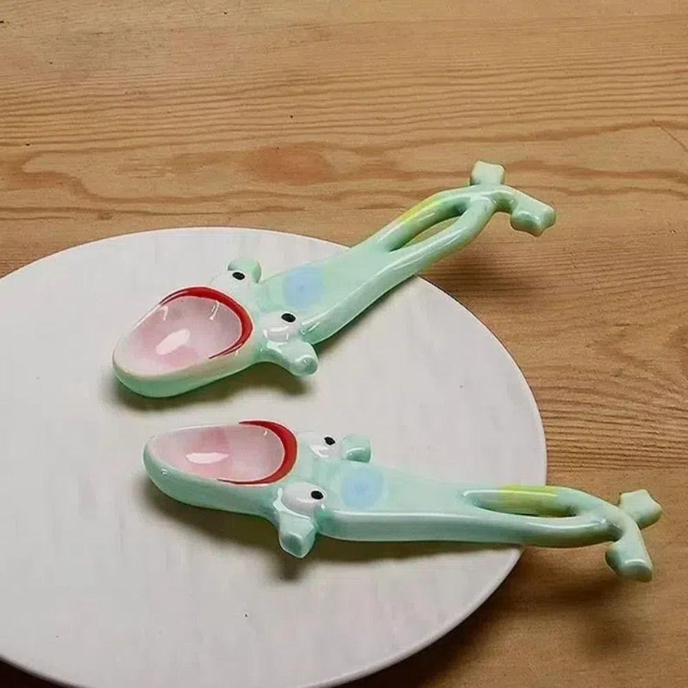 Ceramic Dessert Spoon Cute Stirring Spoon Tea Spoon Ugly Frog Spoon  Kitchenware