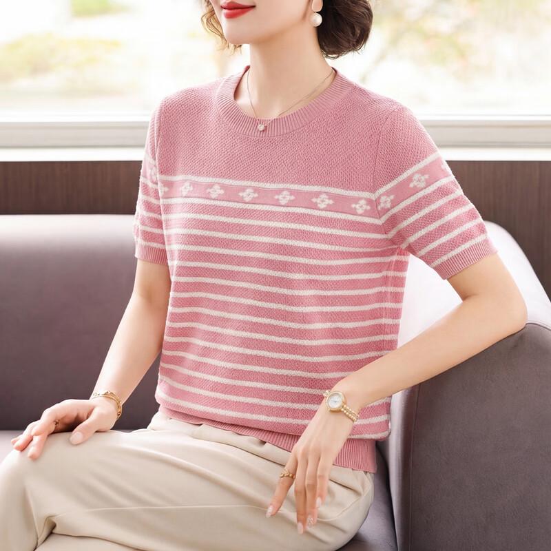 Women s Striped Knit Short Sleeve T-shirt L