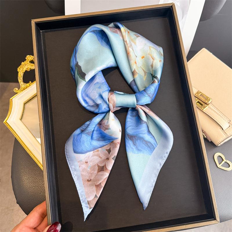 New Silk Scarf Neckerchief Women's Silk Square Scarf Luxury Summer Headband Lady Designer Silk Head Scarf Hair Band Tie Ribbon