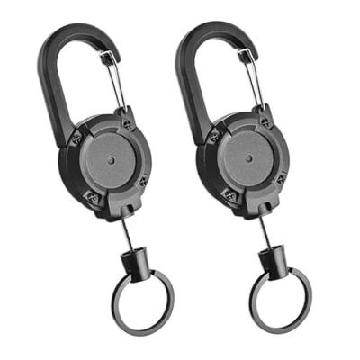 Reel Strong Metal Up To [CRAZY SHARK] 2-Piece Keychain, Carabiner-Style Pin-On Reel, Wire, 60cm, Stretchable, Durable, Anti-Loss