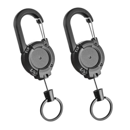 

Reel Strong Metal Up to [CRAZY SHARK] 2-Piece Keychain, Carabiner-Style Pin-On Reel, Wire, 60cm, Stretchable, Durable, Anti-Loss