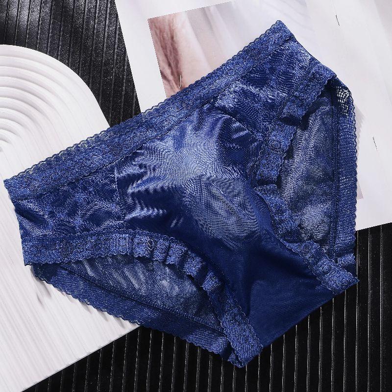 2PCS Men's Ice Silk Sexy Soft Lace Letter Print Comfortable Fashion Plus Size Triangle Underwear