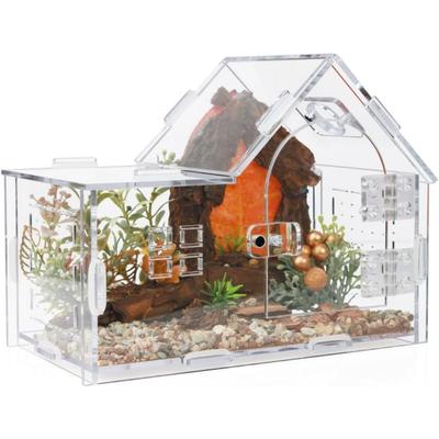 Spider Enclosure, Acrylic Cabin Terrarium with Sloped Roof & Magnetic Front Door, for Arboreal Pets, Mantis, Small Reptile Habitat